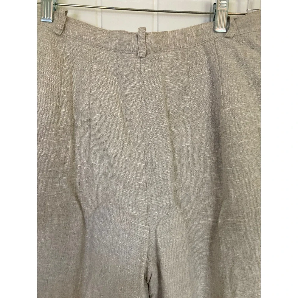 Harve‎ Benard Tan Linen Blend Pleated High Waisted Tapered Trousers Size 6